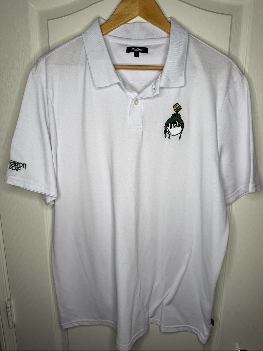 Malbon Men's White Polo with Green Embroidered Logo